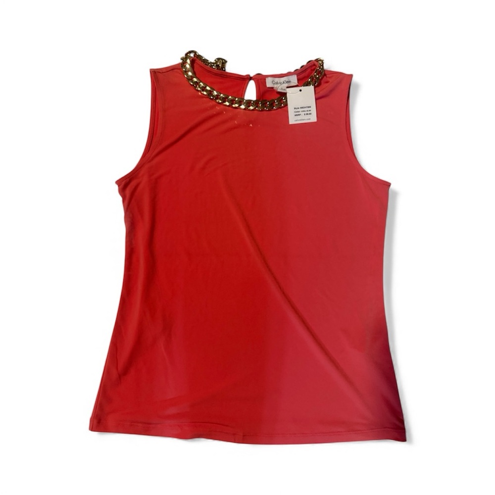 Calvin Klein light orange salmon Tank Top with Gold Chain Detail